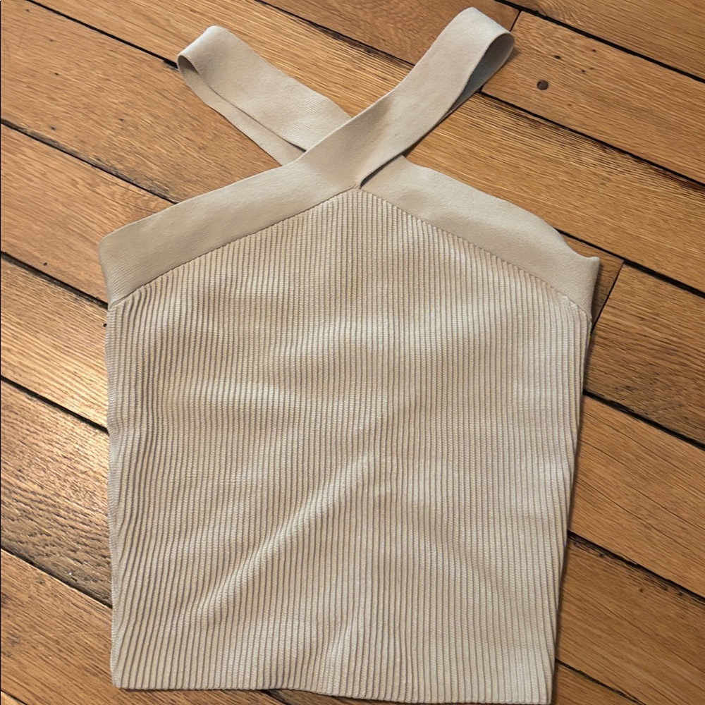 Babaton Cream sculpt knit cross cross tank